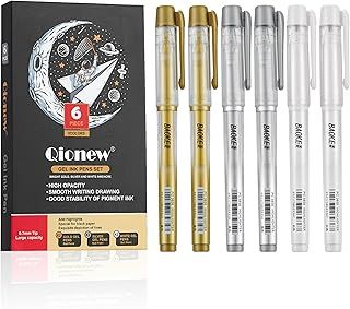 عرض حصري على Qionew Fine Point Gel Pen,Gold/Silver/White Gel Ink Pens,0.7mm Writing Pens, Coloring Pens,Gelly Pens To Drawing on Black Paper,Gel Pens For Journaling,School Pens - Pack of 6 - عروض أمازون السعودية