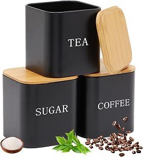 Exclusive Deal on URbazaar 3 Pcs Storage Jars Elegant Square Storage Jar Classic Tea Container with Airtight Bamboo Lid Coffee Container for Coffee Sugar Tea,Kitchen Food Storage (Black-Square-Bamboo Lid) - Amazon KSA Deals