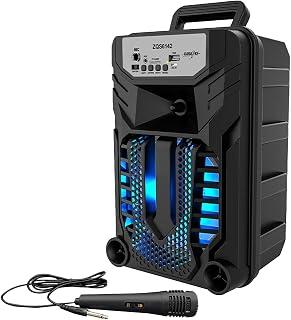 عرض حصري على Portable Bluetooth Party Speaker with One Wireless Microphones, AI Sound Boost, Portable Bluetooth Speaker with LED Lights, Supports TF Card/USB for Adults, for Girls Boys Families Home Party (Black) - عروض أمازون السعودية