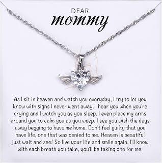 MIXJOY Baby Angel Wings Heart Necklace Miscarry Gift for Mom, Mommy of an Angel Necklace, Baby Loss Gift for Remembrance Gift