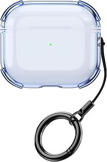 عرض حصري على Compatible with AirPods 4th Generation Case Clear,Military-Grade Shockproof, Soft TPU Highly Transparent Anti-Yellowing for AirPods 4 Case 2024 with Cute Round Buckle (Blue) - عروض أمازون السعودية