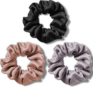 Women Satin Silk Hair Scrunchies - Women Girl Black Grey Beige Mulberry Soft Bobbles Thin Elastic Ponytail Hair Tie for Slip Skin Pillow Case Sleep Scarf Bonnet, Christmas Santa Day Gifts For Women