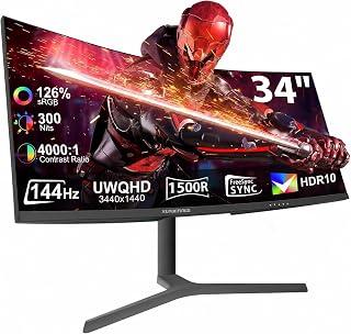 XUNDEFINED 34 Inch Curved Monitor 180Hz, UWQHD 3440x1440p Ultrawide Gaming Monitor 1500R with Speaker, PIP/PBP, 4000:1 Contrast, sRGB126%, HDR, FreeSync&amp;G-SYNC, HDMI/DP Port, Adjustable Stand