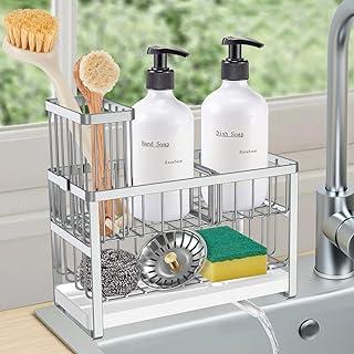 Exclusive Deal on Stainless Steel Kitchen Sink Organizer Caddy, 2-Tier Sponge and Dish Brush Holder with Utensil Tray, Soap Dispenser and Counter Storage Rack, Multipurpose Sink Accessory for Kitchen Cleaning - Amazon KSA Deals