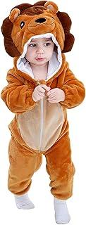 Baby Animal Costume Romper Toddler Boys & Girls Role-Playing Outfit with Zipper Hooded Flannel Onesies Pajamas 0-36 Months - maxToonrain