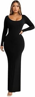 Women's Long Sleeve Long Dress, Black, Cotton, Multi Size