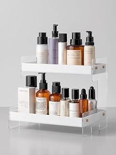 Acrylic Makeup Organizer 2-Tier – Clear Vanity Organizer for Skincare, Perfume, Cosmetics &amp; Bathroom Counter Storage – Desktop Cosmetic Shelf for Beauty Products White - Amazon Egypt Deals