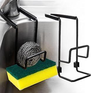 Clip-on Sponge Holder for Kitchen Sink Faucet, Black Sink Caddy Organizer for Sponges & Brushes, Fast-Draining Rack with Scratch-Proof Silicone Grip