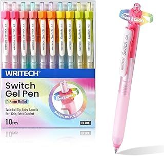 عرض حصري على WRITECH Retractable Gel Ink Pens: 0.5mm Black-Ink Switch Between Silent and Clicky Soft Grip Fine Point Pen for Journaling Smooth Writing Quick-dry No Bleed 10ct - عروض أمازون السعودية
