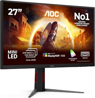 AOC U27G4XM 27 inch UHD Monitor 160Hz, Fast IPS Panel, 1ms GtG, Adaptive Sync, HDR1000, G-Sync Comp., Height Adjustment, (3840x2160 HDMI 2x 2.1 DP 1x1.4 USB Hub) Black/red