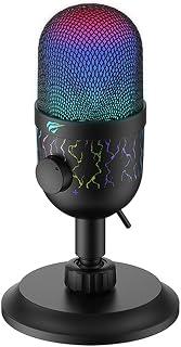 Havit GK52 Gaming Microphone, USB Condenser Microphone with RGB Lighting, Cardioid Pickup, Mute Button, 48kHz/16bit, 1.8m USB Cable, for Gaming, Streaming, Recording, PC &amp; Laptop, Black