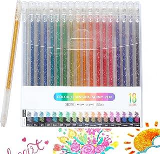 18 Colors Glitter Gel Pens, 1.0mm Bold Rollerball Gel Point Metallic Vibrant Sparkle Colorful Pen for Coloring Books Crafting Journaling Calligraphy, Scrapbook Doodling Drawing, 18Pack