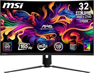 MSI MAG 321CUPDE QD-OLED Gaming Screen, Curved, UHD, 32 Inches, 1700R, 3840 x 2160 Quantum Dot OLED, 165 Hz/0.03 ms, 99% DCI-P3, DoubleE≤2, DisplayHDR True Black 400, DP 1.4a, HDMI 2.1, USB
