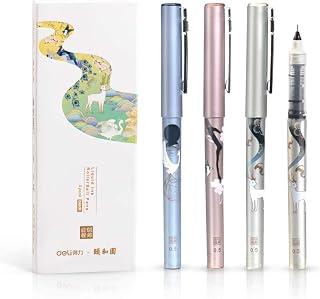 Leven Deli 4 Pack Black Rolling Ball Pens, Premium Fine Point 0.5mm Liquid Ink, Quick Dry, No Smear No Bleed
