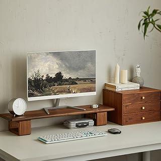 عرض حصري على Wooden Computer Monitor Stand, Monitor Riser Desk Shelf Desktop Stand TV Laptop Riser with Keyboard Storage Desk (Walnut Finish) - عروض أمازون مصر