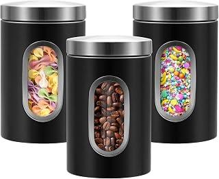 Exclusive Deal on U HOOME 3pcs Airtight Coffee Canister Set with Window,Kitchen Stainless Steel Food Storage Containers for Coffee, Tea,Sugar,Flour,Airtight Coffee Container Jars with Lid for Countertop (Black) - Amazon KSA Deals