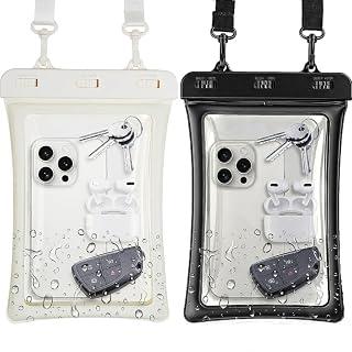 عرض حصري على 2 Pack Floating Waterproof Phone Pouch, Large IPX8 Cell Phone Dry Bag for Smartphones up to 10 Inch, Adjustable Lanyard for Beach, Cruise, Swimming and Water Sports, Black and White - عروض أمازون السعودية
