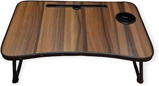 Adjustable Wooden Bed Tray Table with Sturdy Metal Legs – Laptop Desk for Reading, Writing, Eating – Smooth Easy-Clean Top with Cup Holder, Phone Slot & Accessories Space – Compact Foldable Style