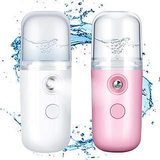 2 Pcs Nano Face Mister 30ml Portable Mini Face Mist Sprayer, USB Rechargeable Facial Steamer, Handy Atomizer for Skin Care, Hydration, Makeup, Eyelash Extensions, and Travel (Pink, White)