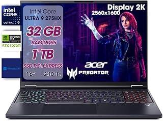 عرض حصري على acer Predator Helios Neo 16 AI PC Gaming, Ultra 9 275HX, 32GB DDR5 RAM, 1TB PCIe SSD, 16" WQXGA 240Hz Screen, NVIDIA GeForce RTX 5070 Ti 12GB GDDR7 Gaming Keyboard - عروض أمازون السعودية