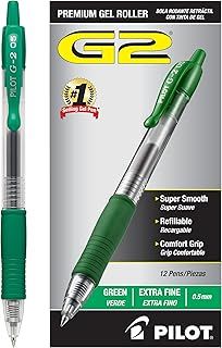 عرض حصري على Pilot, G2 Premium Gel Roller Pens, Extra Fine Point 0.5 mm, Pack of 12, Green - عروض أمازون السعودية