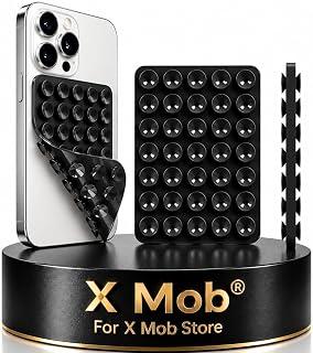 Xmob Silicone Suction Cup Phone Holder Double-Sided Suction Cup Cell Phone Accessory Strong Grip Hands-Free Selfie Video Phone Holder for iPhone Android (Black)