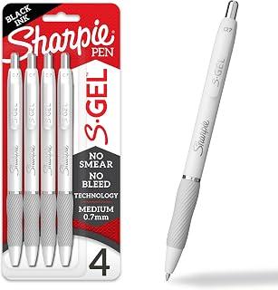 Sharpie S-Gel, Gel Ink Pens for Drawing, Journaling, Writing, Coloring - Medium Point (0.7mm), Pearl White Body, Black Ink - Stocking Stuffers, 4 Count