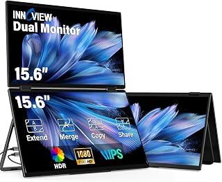 عرض حصري على InnoView Dual 15.6" 1920x1080p FHD 315° Adjustable Dual Stacked Foldable Monitor Built-in Speakers Screen Extender with HDMI/USB-C for Laptop, Windows Mac - عروض أمازون مصر
