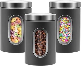 Exclusive Deal on Andgogo Canisters Sets for the Kitchen, 3pcs Sugar Flour Tea Coffee Storage Jars Stainless Steel Food Container Organizer for Kitchen Counter with Transparent Window (silver gray) - Amazon KSA Deals