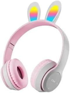 B12 Wireless Bluetooth Headphone Rabbit RGB LED - Over Ear Stereo Music Headset with Memory Card Support, Gaming Headphones with Built-in Microphone for Laptop, Mobile Phone, Kids,Girls,PC (Gray)
