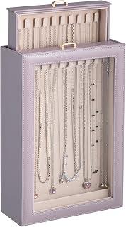 Lolalet Necklace Organizer Box, 2-Layer Jewelry Display Holder for Necklaces, Clear Window Hanging Storage Case for Women -Dusty Purple