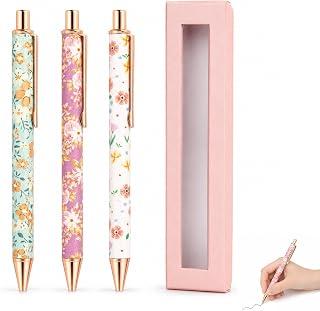 3 Pcs Floral Pen Set with Gift Box, Stationery Gifts Pretty Pens Sets (B)