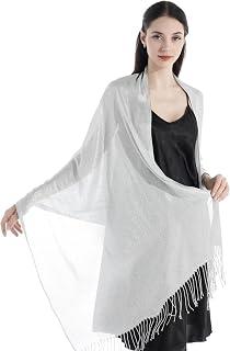 Soft Silky Shawl Wraps for Women – White Sunscreen Scarf with Long Tassels, Lightweight Evening Party Dress Shawl, Summer Thin Beach Bikini Sun Cloak