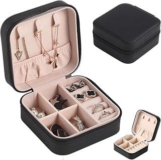 Women's Small Jewellery Box - Ice PU Leather Case for Rings, Earrings, Necklace - Travel Storage, Cosmetic Organizer (Black) - Amazon Egypt Deals