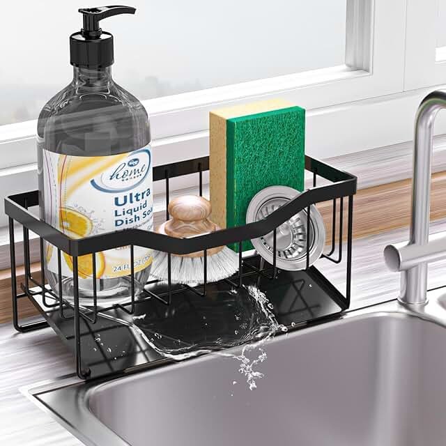 Exclusive Deal on Sponge Holder for Kitchen Sink with Auto Draining Tray, Kitchen Sink Organizer, Self Drain Dish Soap Sponge Caddy for Counter, Kitchen Organizers and Storage Essentials - Amazon KSA Deals