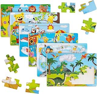 عرض حصري على 6-Pack Wooden Puzzles for Kids 3-5 Years, 30-Piece Educational Jigsaw Puzzles, Dinosaur, Animals, Fish, Penguins, Spaceship, and More, Fine Motor Skill Montessori Toys - عروض أمازون السعودية