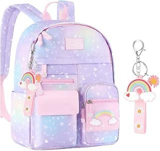 Copbopwn School Bags for Girls Backpack for Girls Cute Rainbow Kids Backpack with Pendant Kawaii Backpack for School Kids Teens Elementary