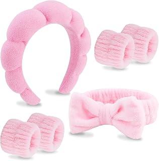 6-Piece Set Spa Sponge Headband for Washing Face-Skincare Headband & Face Wash Set for Makeup Removal Shower Hair Accessories - Makeup Removal Shower Hair Accessories - Cute Gift for Women (Pink)