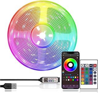 طقم شريط إضاءة LED، إضاءة زخرفية، شريط إضاءة LED USB بطول 5 م مع تحكم عبر التطبيق، إضاءة ار جي بي ذكية بالبلوتوث مع بلوتوث وجهاز تحكم عن بعد بالأشعة تحت الحمراء لديكور المنزل من جود تول