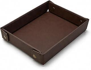 faux faux leather Desk Tray, Foldable Storage Organizer with Metal Snaps, Coffee Brown PU faux faux leather Catchall for Keys and Jewelry, 10.1 x 7.5 Inch Desktop Tray to Declutter Your Workspace