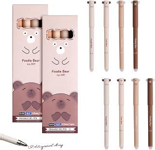 8 Pcs Erasable Gel Pens, Fine Tip Blue Ink Pens with Bear Design, Smooth Writing &amp; Friction Erasable for Students, Office Work, Sketching, Note-Taking, Cute Bear Theme(0.5mm)