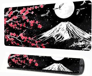 Japanese Style Large Mouse Pad, Cherry Mount Fuji Keyboard Mouse Pad Non-Slip Rubber Durable Watercolor Gaming Desk Mat for Computer Laptop Office Home (800x300x3MM) - Black