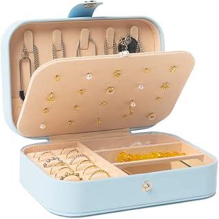Light Blue Small Travel Jewelry Box, PU Leather Portable Case With Compartments, 2 Layers Organizer Storage Holder for Rings, Earrings, Necklaces, Bracelets - Women and Girls - Amazon Egypt Deals