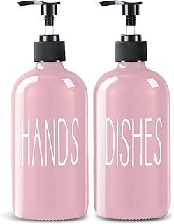 عرض حصري على COHOSEGE Glass Soap Dispenser Set 2 Pack,16 Oz Dish Soap Dispenser for Kitchen Sink,Pink Kitchen Accessories and Kitchen Decor,Pink Decorations and Kitchen Utensils for Kitchen - عروض أمازون السعودية