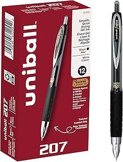 Exclusive Deal on uni-ball® 207™ Retractable Fraud Prevention Gel Pens, Micro Point, 0.5 mm, Black Barrels, Black Ink, Pack Of 12 - Amazon KSA Deals