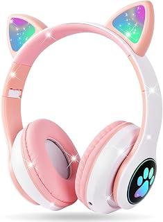 CATEAR-B39M Wireless Bluetooth Headphones for Kids, with HD Microphone and LED Lights, Stereo Headphones for Smartphones, iPad, Tablets (Pink, B39M)