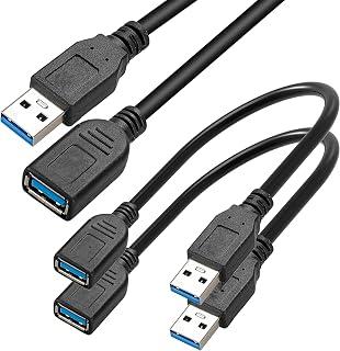 2 Pack Black Short USB 3.0 Extension Cable, M/F Adapter, SuperSpeed 5Gbps Data Transfer Cord for Laptop, Desktop PC, Mac, Gaming Console, HDD Hubs (30cm)