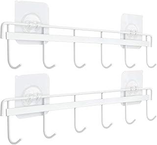 عرض حصري على YiZhi Adhesive Wall Hooks Rack Kitchen Rail, Space Saving Utensil Holder No Drilling Wall Mounted Accessory Hanger with 6 Hooks for Kitchen Bathroom Bedroom Pack of 2 (White) - عروض أمازون السعودية