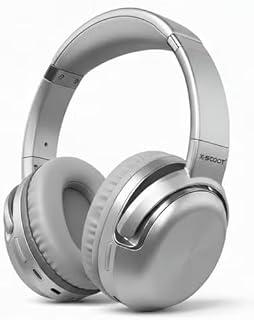 XS-654 Wireless Foldable Headphones with Pure Bass Sound Double Bass Effect 24H Playtime Hi Res Audio HD Mic TF Card Support Voice Assistant Ergonomic Comfortable Design Silver