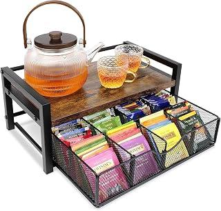 عرض حصري على Tea Bag Organizer, with 8-Compartment Drawer, Wood &amp; Metal Tea Holder Rack, Multi-Purpose Storage Chest for Kitchen, Office Countertop, Coffee Station, Rustic Brown - عروض أمازون السعودية
